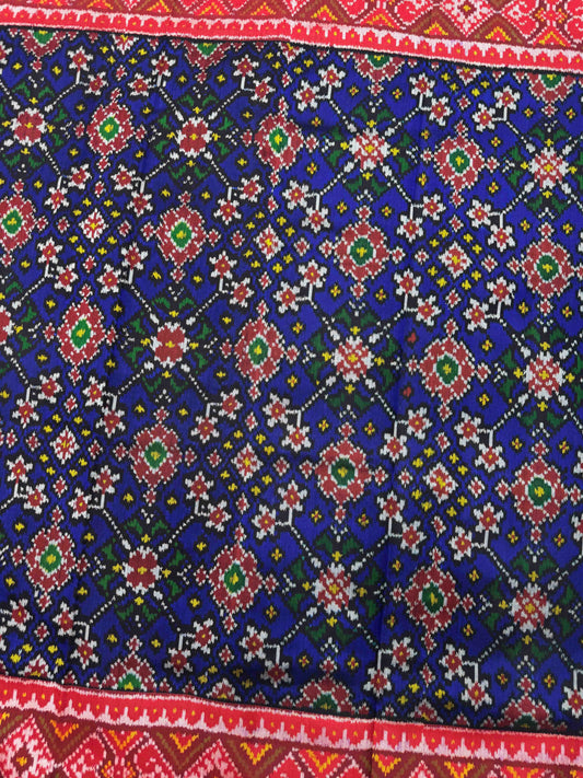 Red & Blue Navrata Single Ikat Patan Patola Saree