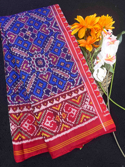 Red & Blue Manekchowk Single Ikat Patan Patola Saree