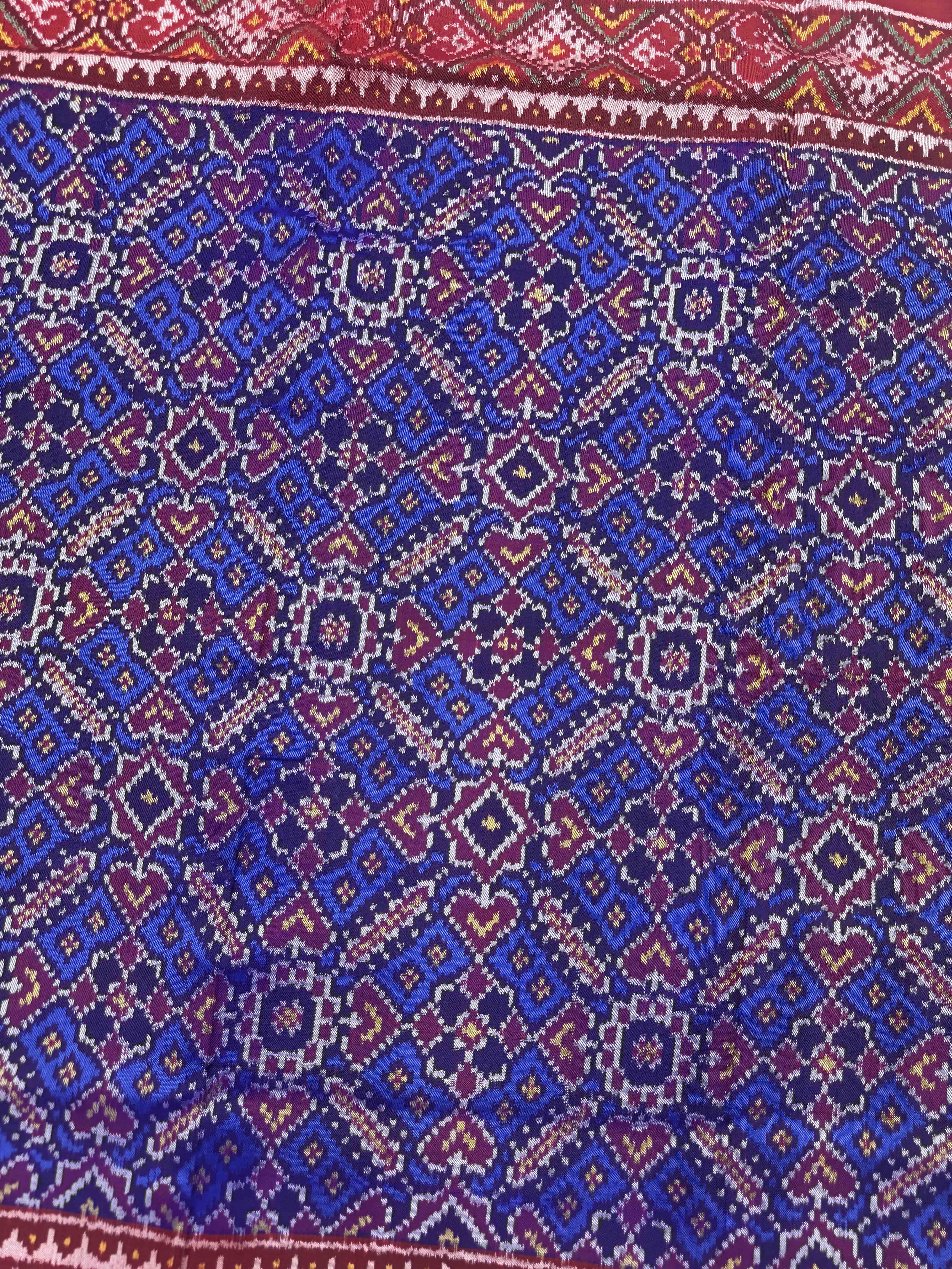 Red & Blue Manekchowk Single Ikat Patan Patola Saree
