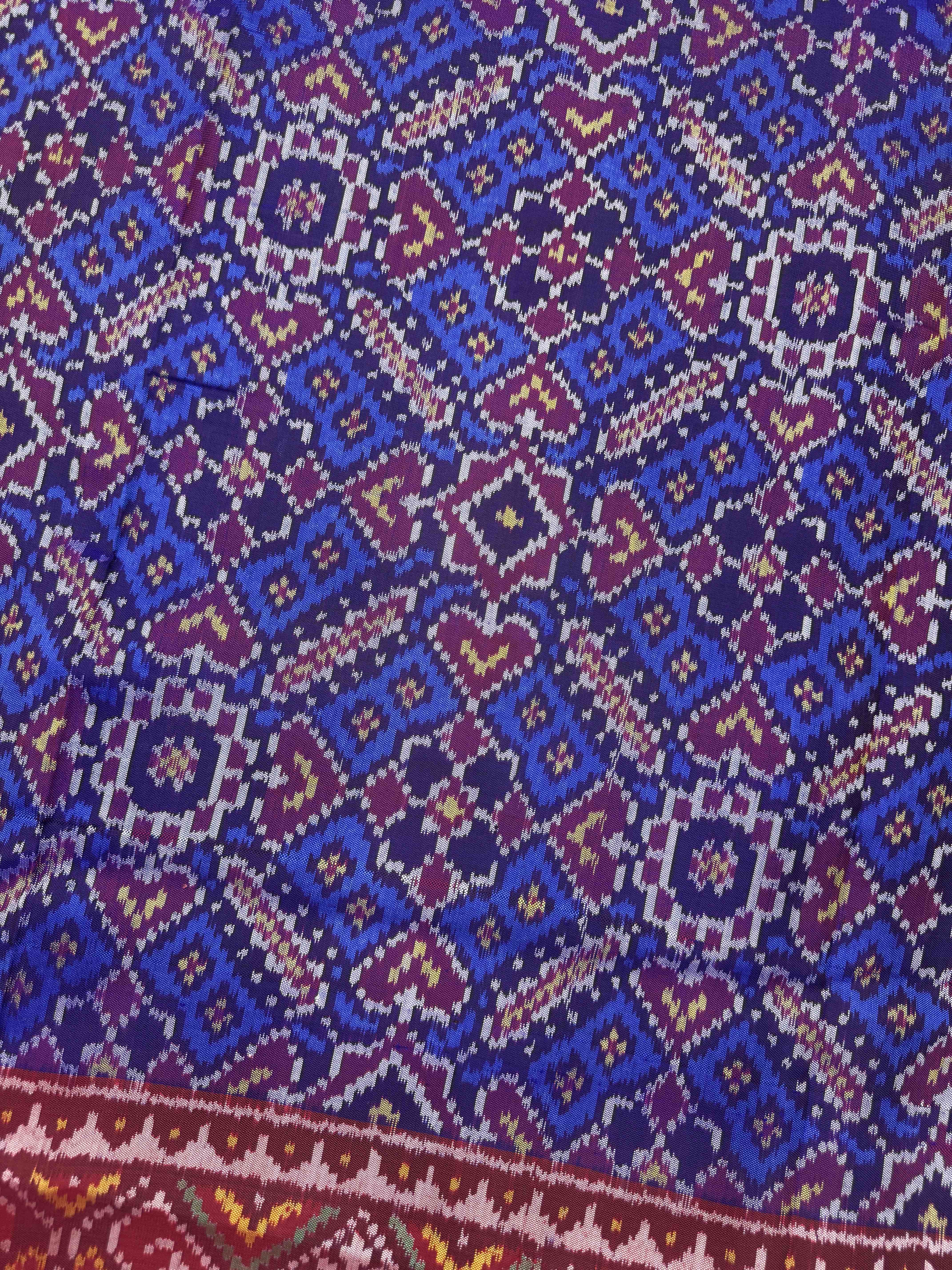 Red & Blue Manekchowk Single Ikat Patan Patola Saree