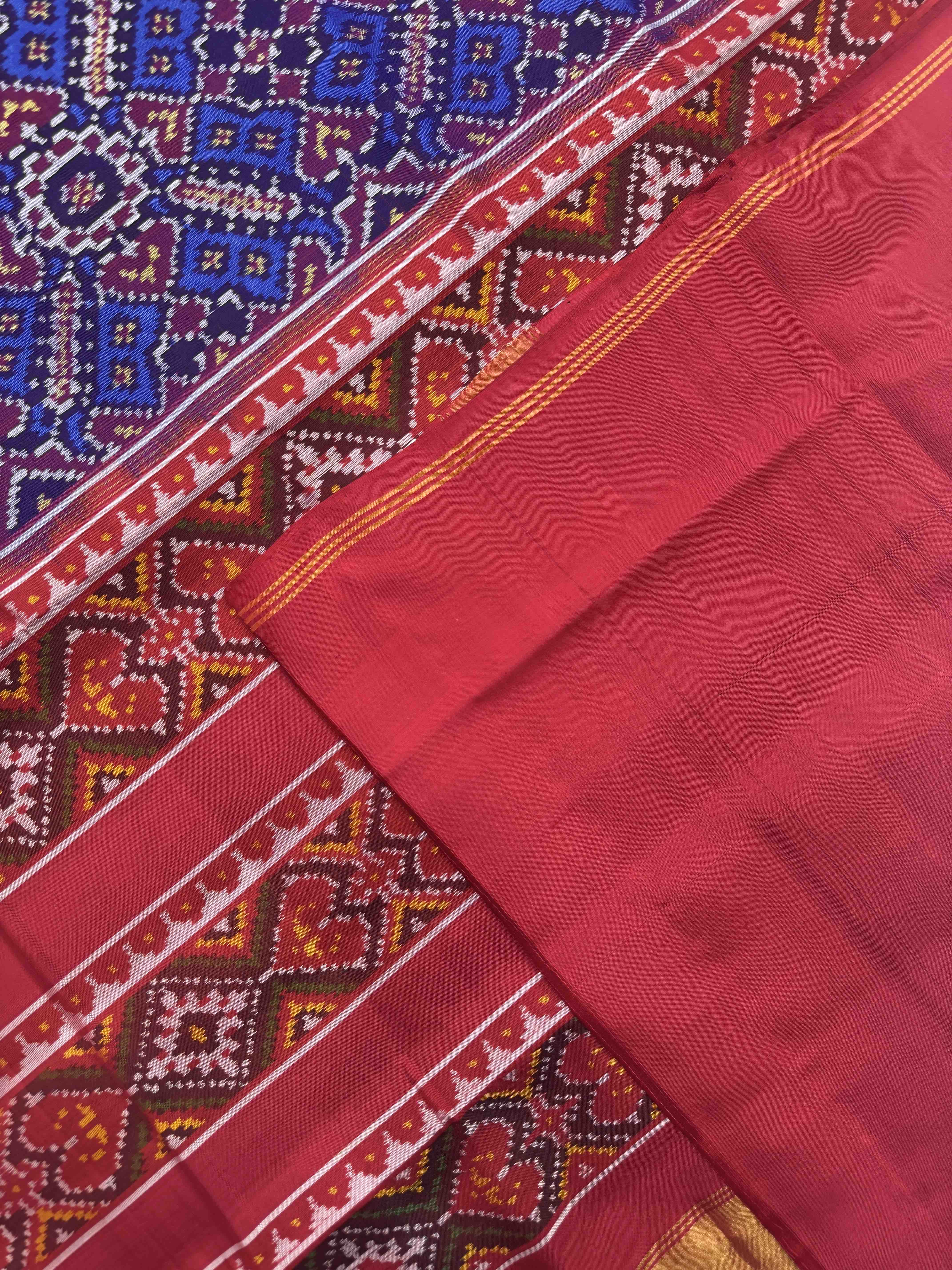 Red & Blue Manekchowk Single Ikat Patan Patola Saree