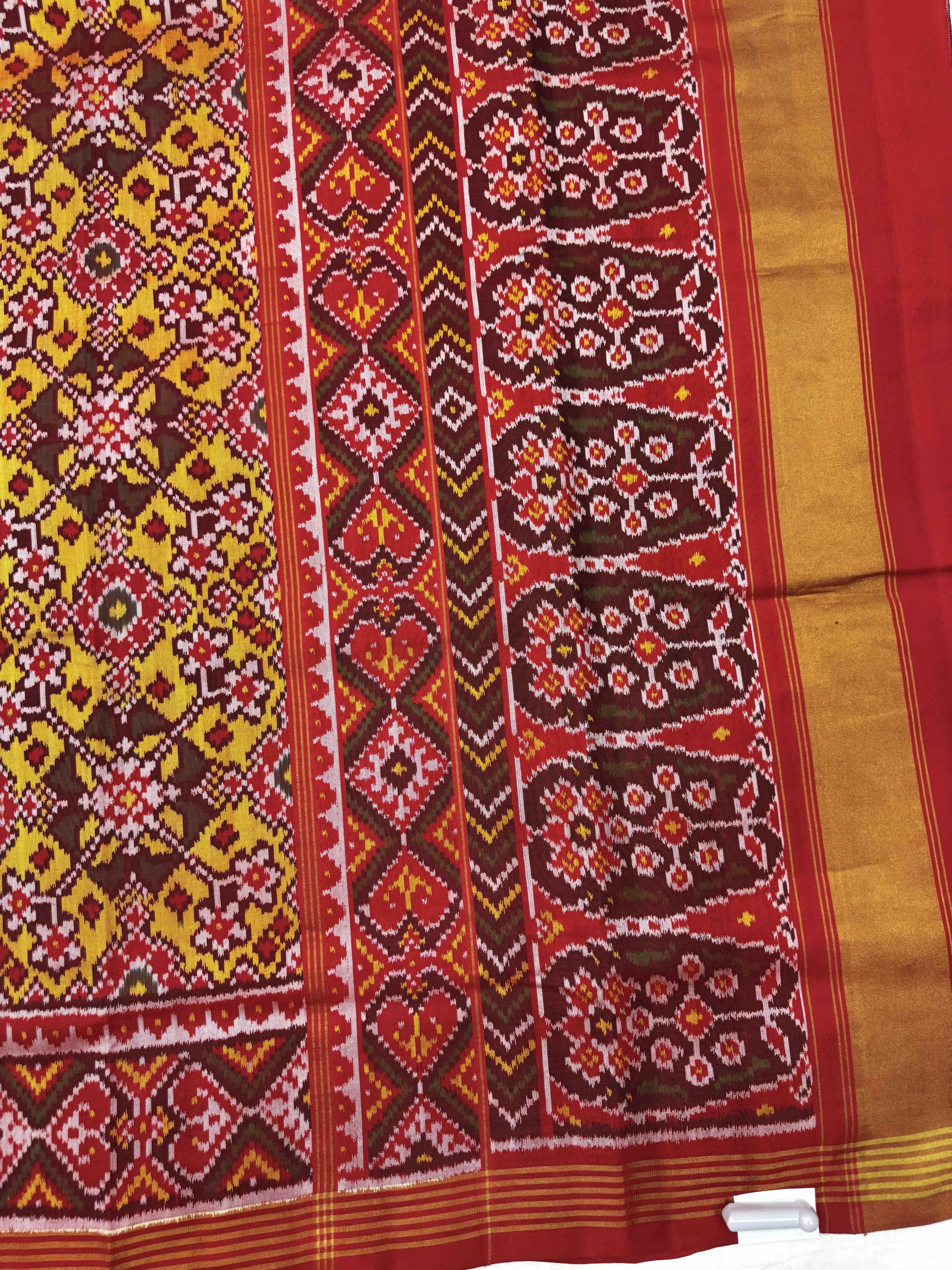Red & Yellow Navrtatan Single Ikat Patan Patola Saree