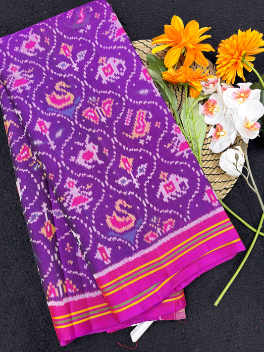 Pink & Purple Small Matka Narikunj Single Ikat Patan Patola Saree