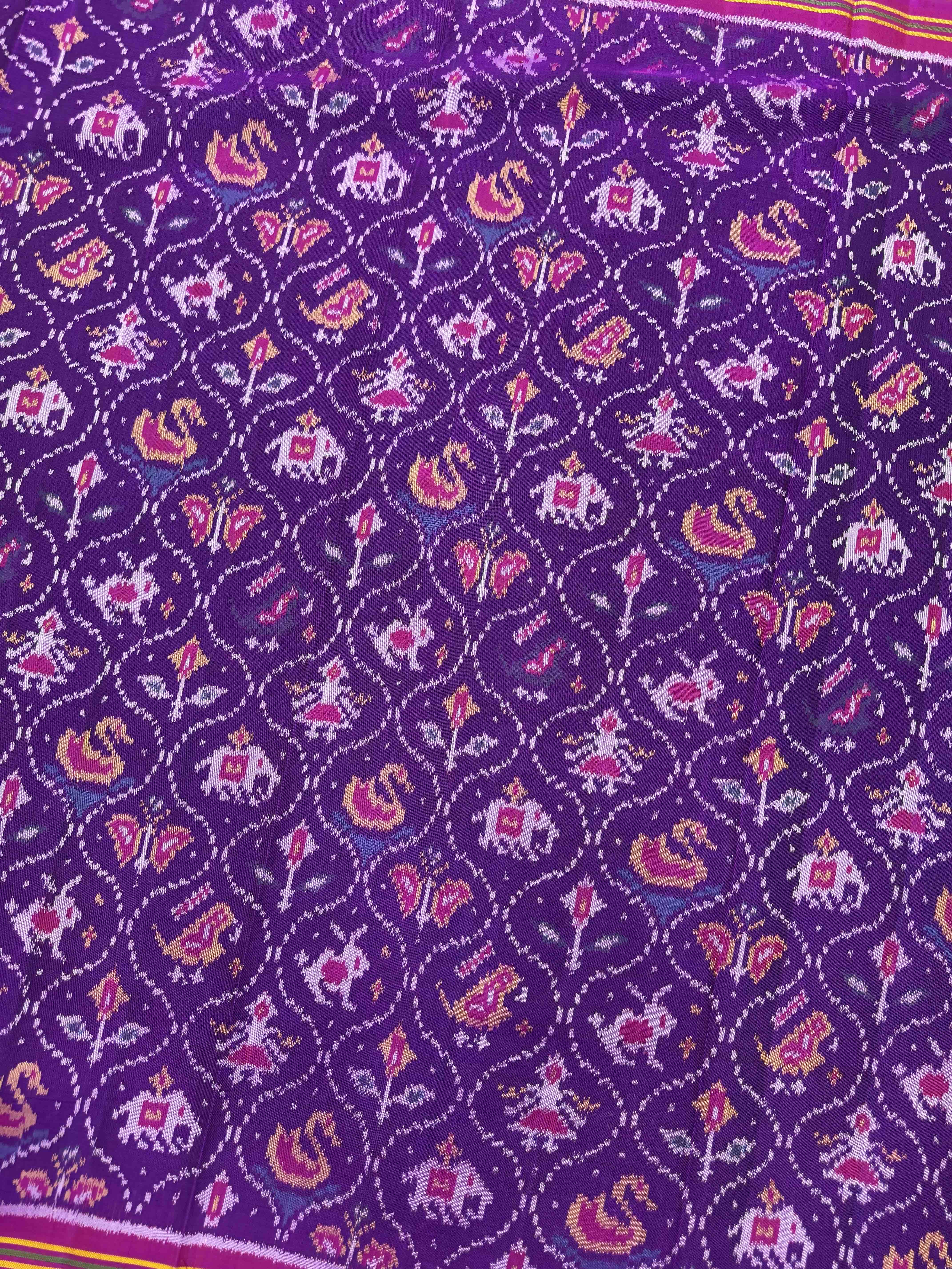 Pink & Purple Small Matka Narikunj Single Ikat Patan Patola Saree