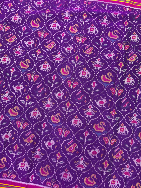 Pink & Purple Small Matka Narikunj Single Ikat Patan Patola Saree