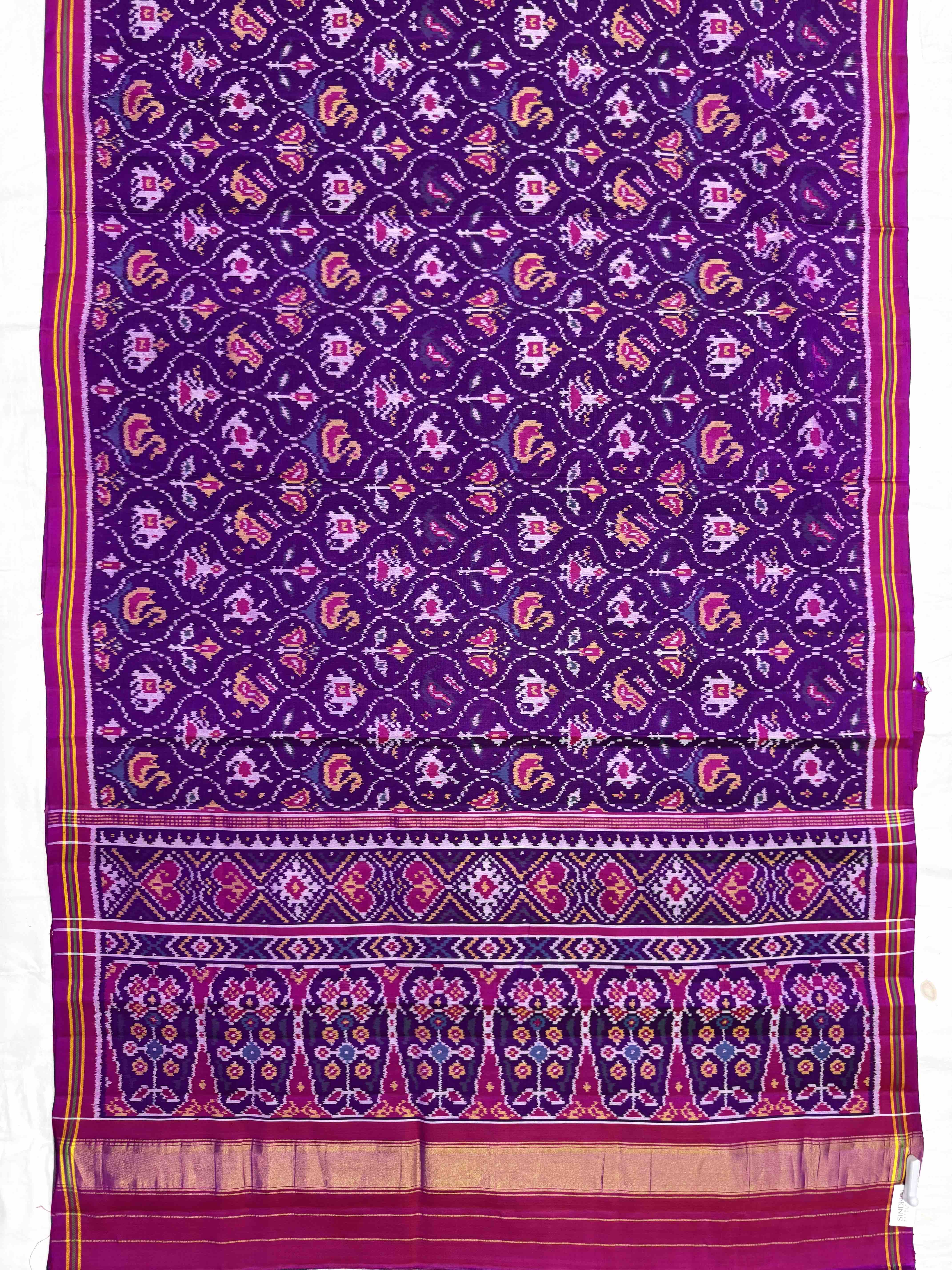 Pink & Purple Small Matka Narikunj Single Ikat Patan Patola Saree