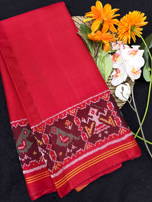 Red Plain With Navratan Blouse Single Ikat Patan Patola Saree