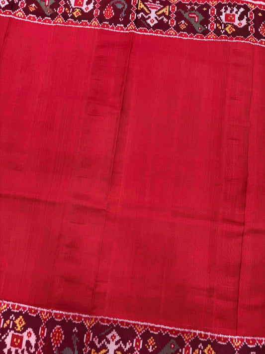 Red Plain With Navratan Blouse Single Ikat Patan Patola Saree
