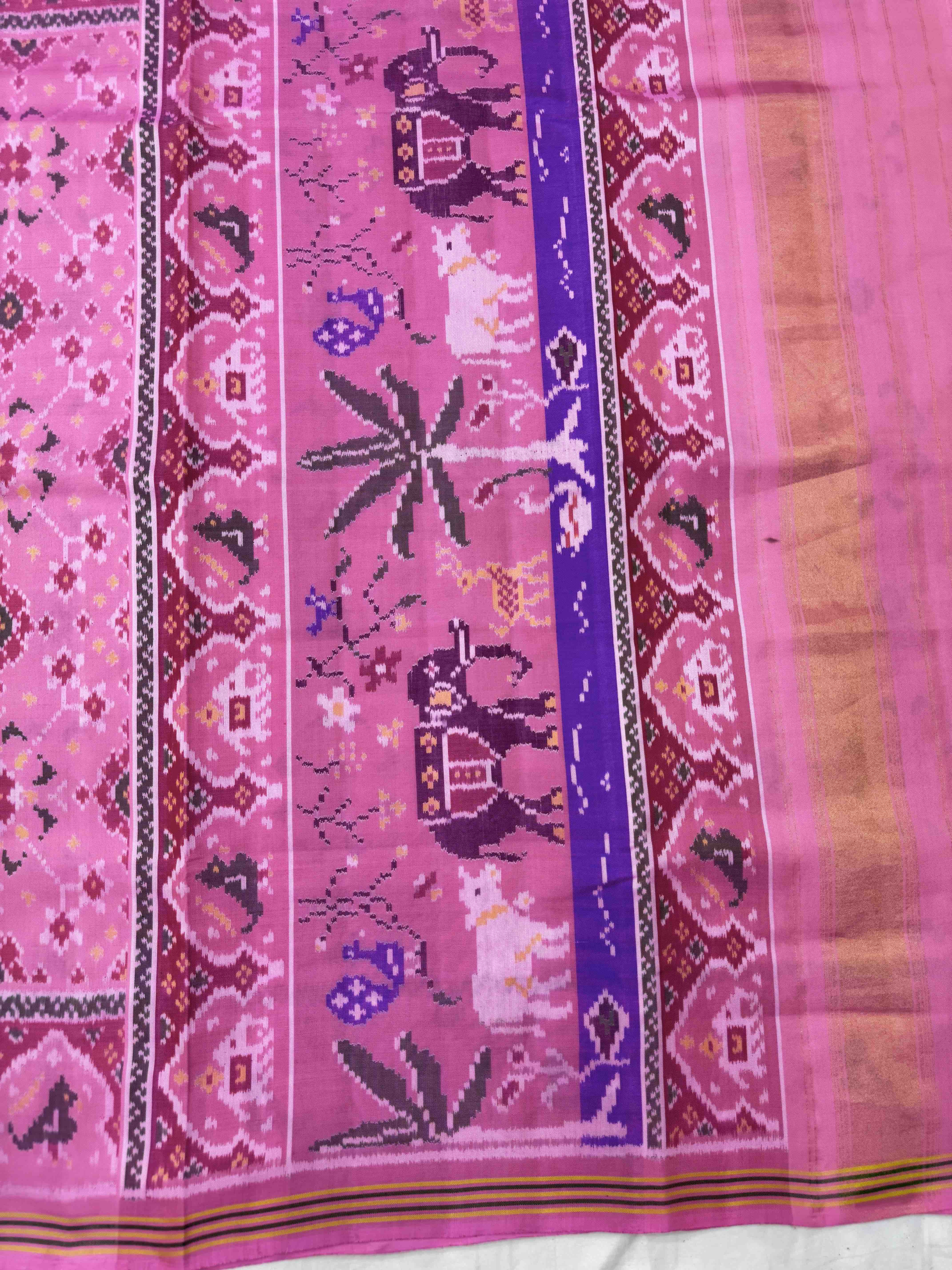 Light Pink Navratan Single Ikat Patan Patola Saree