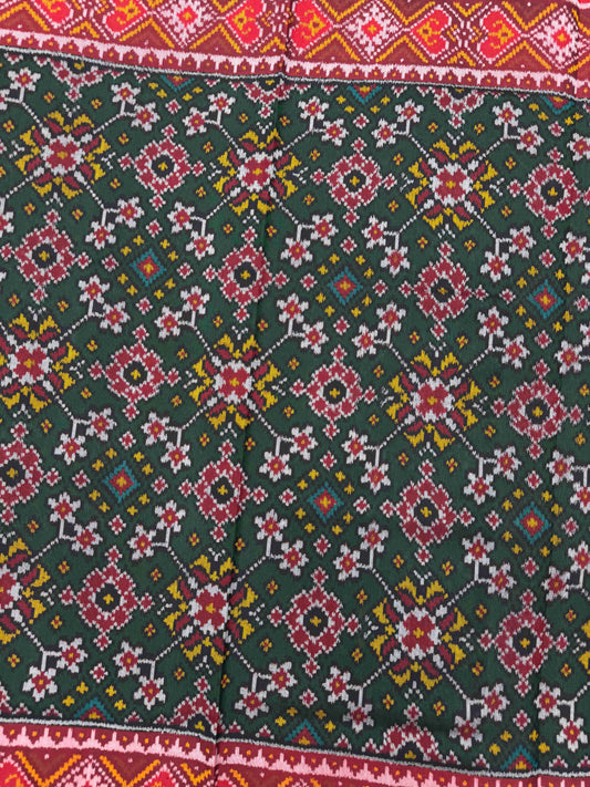 Red & Green Navratan Single Ikat Patan Patola Saree