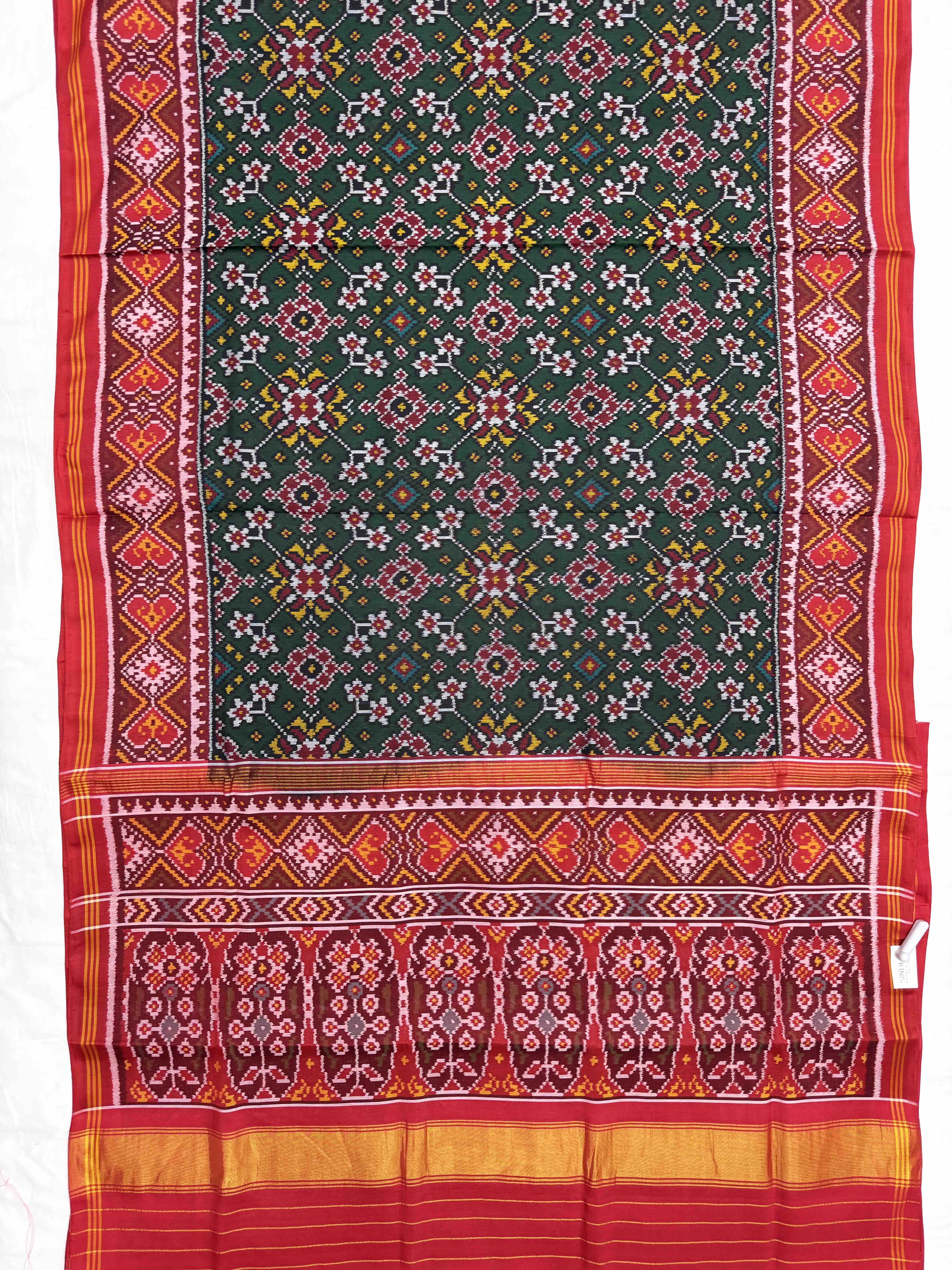 Red & Green Navratan Single Ikat Patan Patola Saree