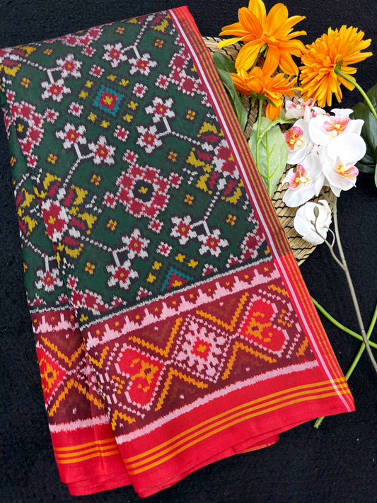 Red & Green Navratan Single Ikat Patan Patola Saree