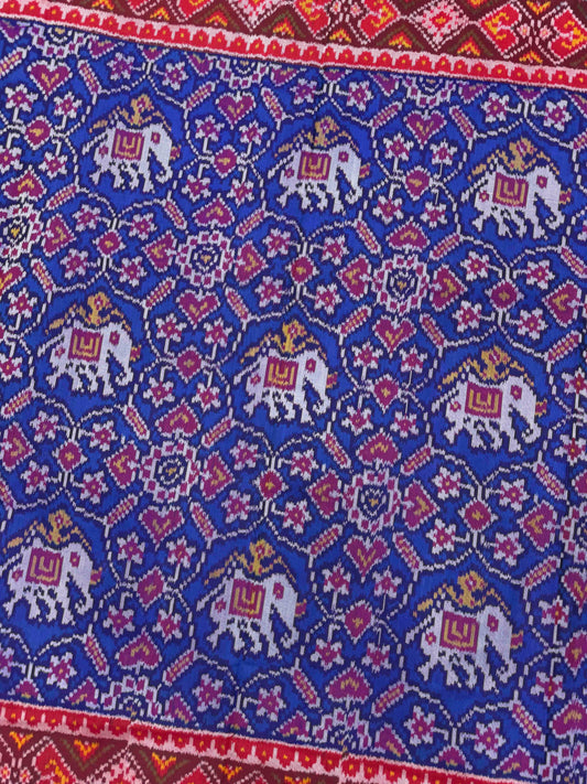 Red & Blue Manekchowk Narikunj Mix Single Ikat Patan Patola Saree