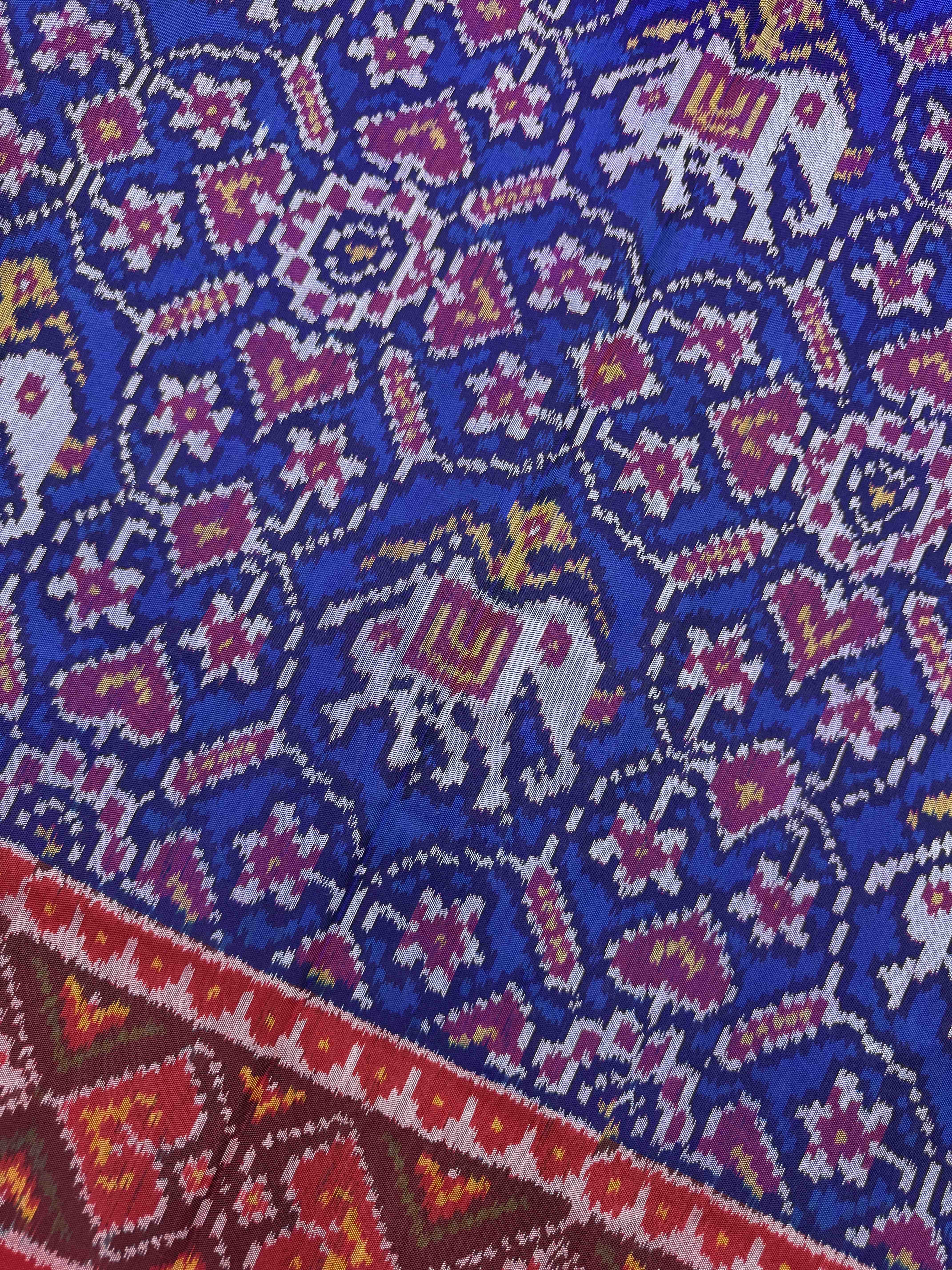 Red & Blue Manekchowk Narikunj Mix Single Ikat Patan Patola Saree