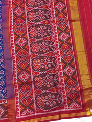 Red & Blue Manekchowk Narikunj Mix Single Ikat Patan Patola Saree