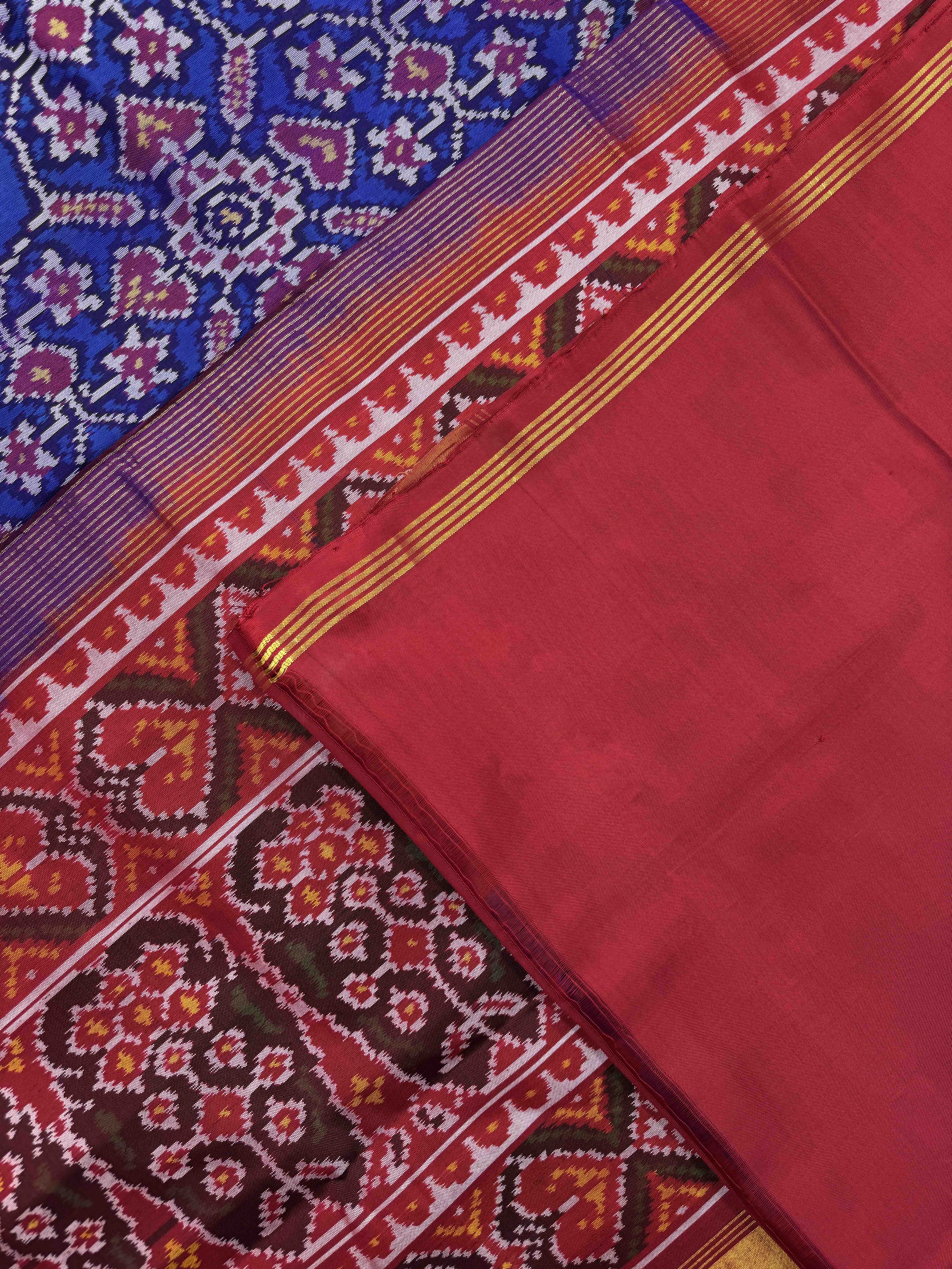 Red & Blue Manekchowk Narikunj Mix Single Ikat Patan Patola Saree