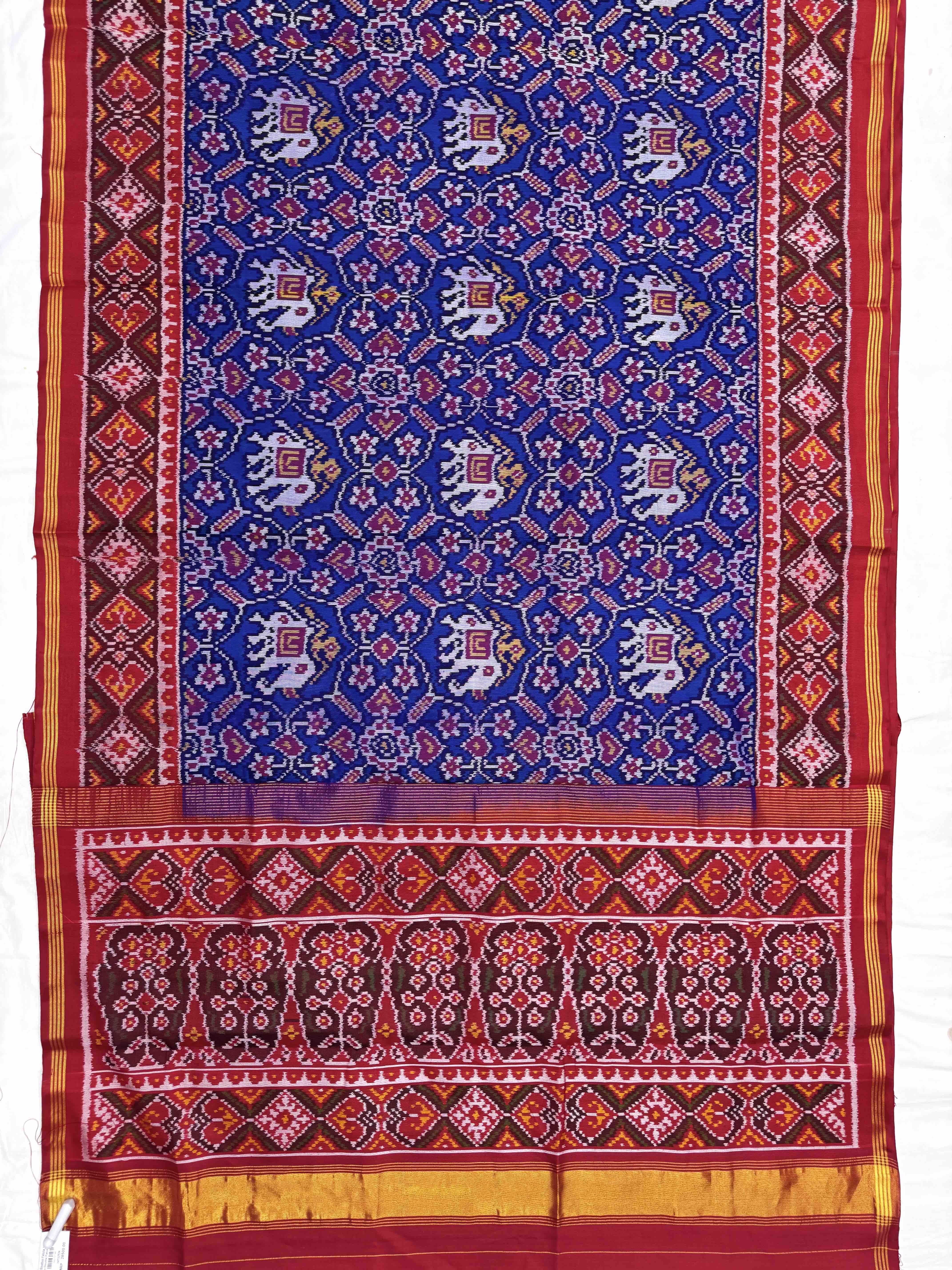 Red & Blue Manekchowk Narikunj Mix Single Ikat Patan Patola Saree