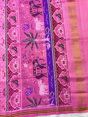 Light Pink Elephant Navratan Mix Single Ikat Patan Patola Saree