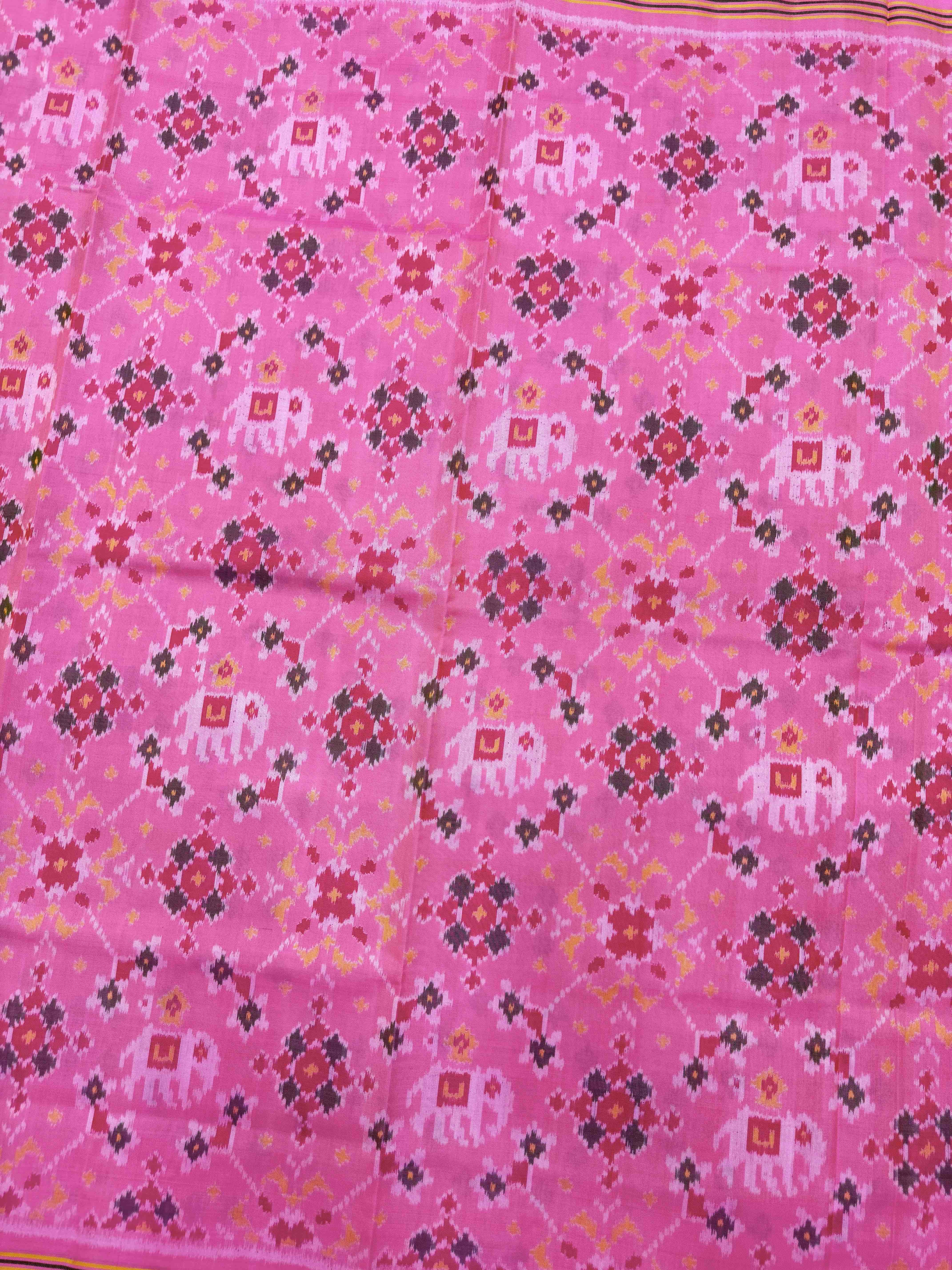 Light Pink Elephant Navratan Mix Single Ikat Patan Patola Saree