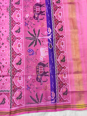 Light Pink Star Elephant Navratan Mix Single Ikat Patan Patola Saree