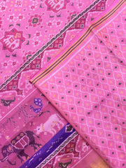 Light Pink Star Elephant Navratan Mix Single Ikat Patan Patola Saree