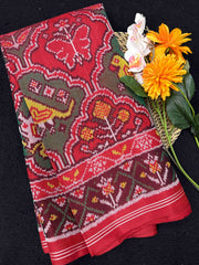 Red Big Figure Haathi Popat Chhabdi Single Ikat Patan Patola Saree