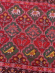 Red Big Figure Haathi Popat Chhabdi Single Ikat Patan Patola Saree