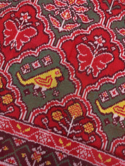 Red Big Figure Haathi Popat Chhabdi Single Ikat Patan Patola Saree
