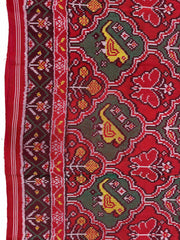 Red Big Figure Haathi Popat Chhabdi Single Ikat Patan Patola Saree