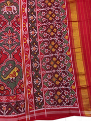 Red Big Figure Haathi Popat Chhabdi Single Ikat Patan Patola Saree