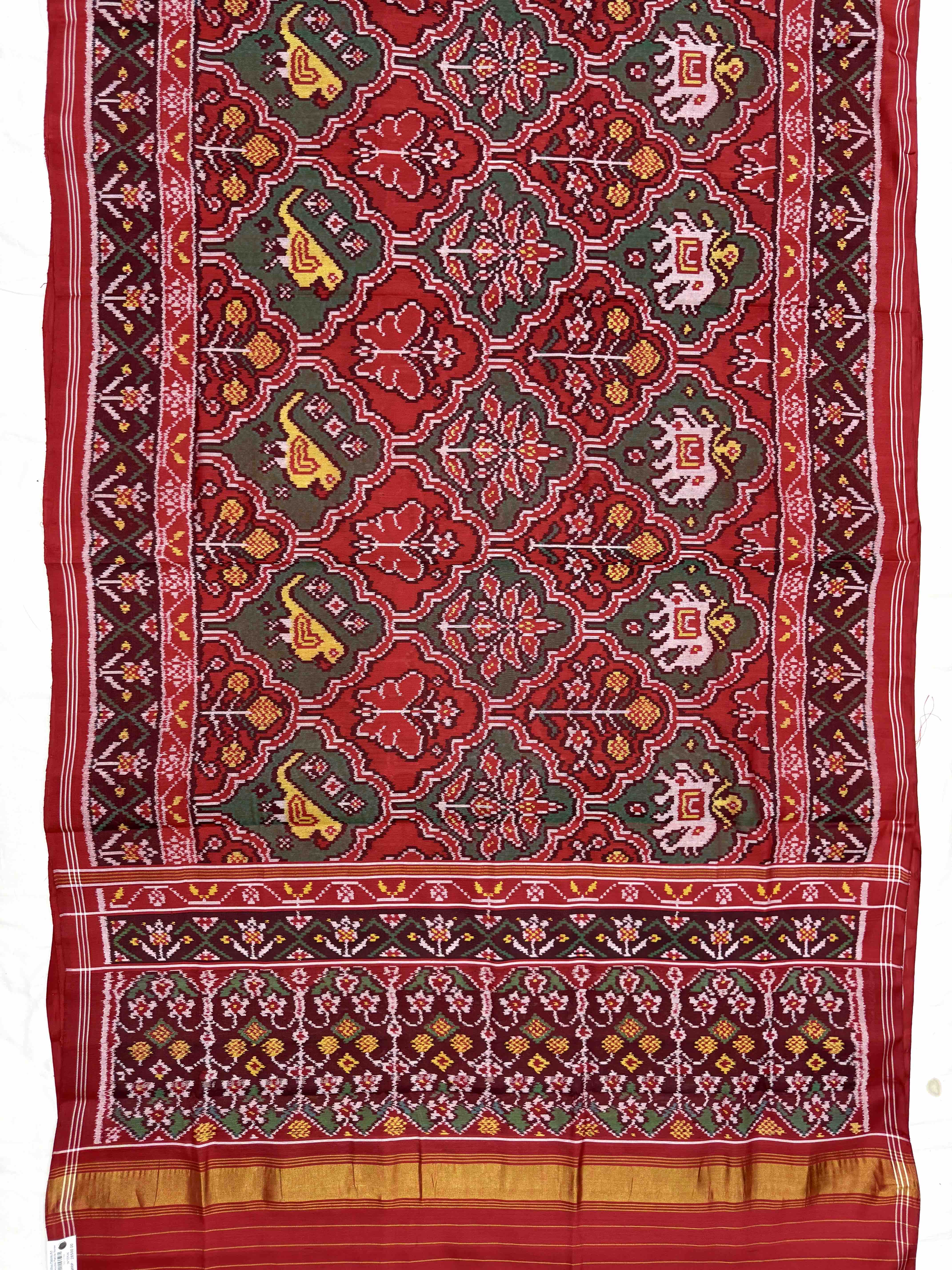 Red Big Figure Haathi Popat Chhabdi Single Ikat Patan Patola Saree