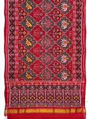 Red Big Figure Haathi Popat Chhabdi Single Ikat Patan Patola Saree