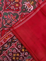 Red Big Figure Haathi Popat Chhabdi Single Ikat Patan Patola Saree