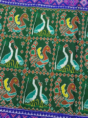Blue & Green Big Figure Peacock Swan Single Ikat Patan Patola Saree