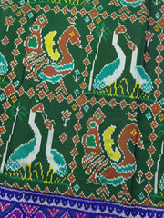 Blue & Green Big Figure Peacock Swan Single Ikat Patan Patola Saree
