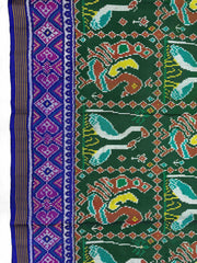 Blue & Green Big Figure Peacock Swan Single Ikat Patan Patola Saree