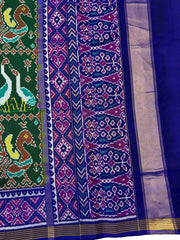 Blue & Green Big Figure Peacock Swan Single Ikat Patan Patola Saree