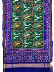 Blue & Green Big Figure Peacock Swan Single Ikat Patan Patola Saree