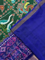 Blue & Green Big Figure Peacock Swan Single Ikat Patan Patola Saree