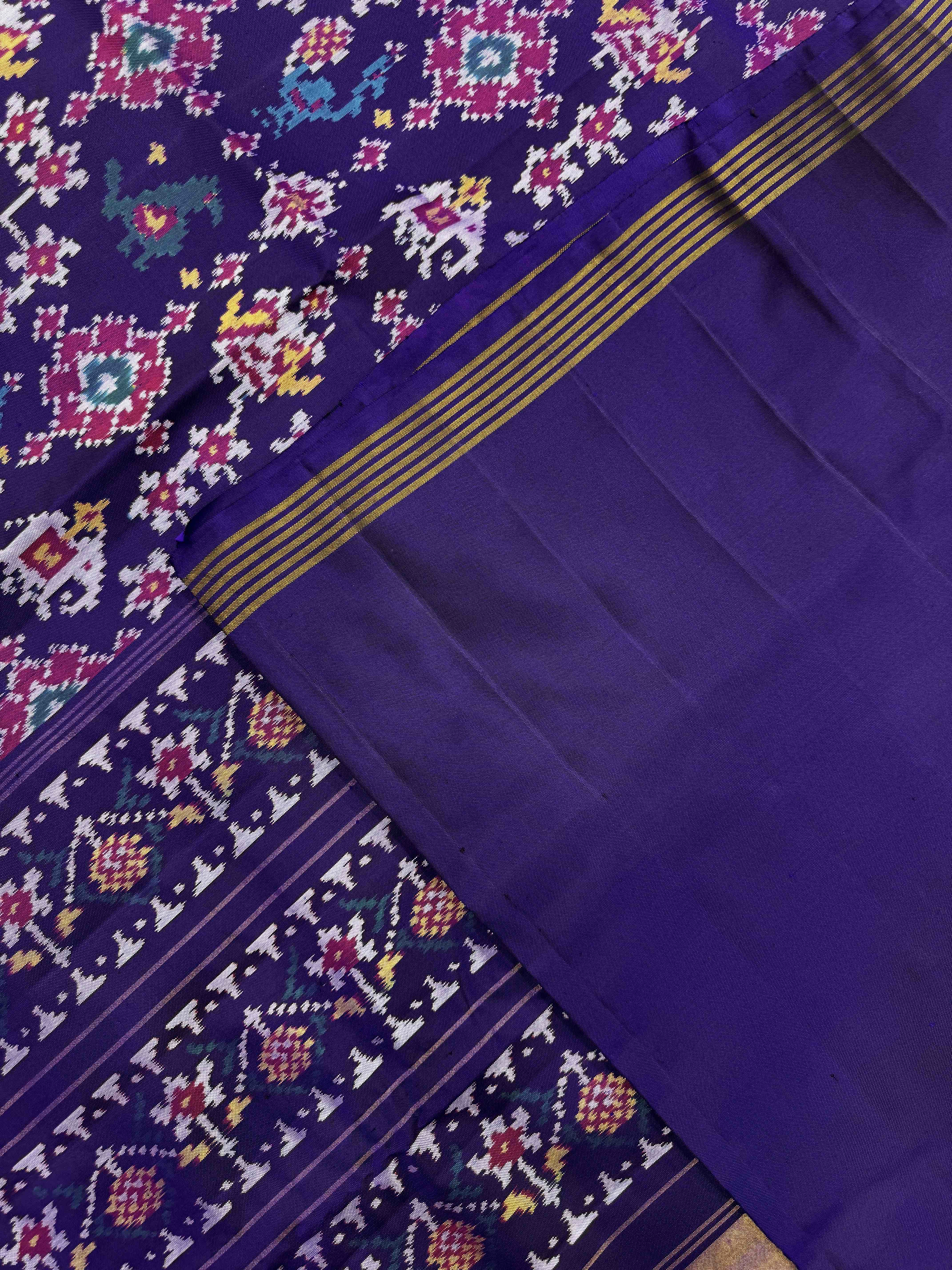 Purplish Blue Navratan Narikunj Mix Single Ikat Patan Patola Saree