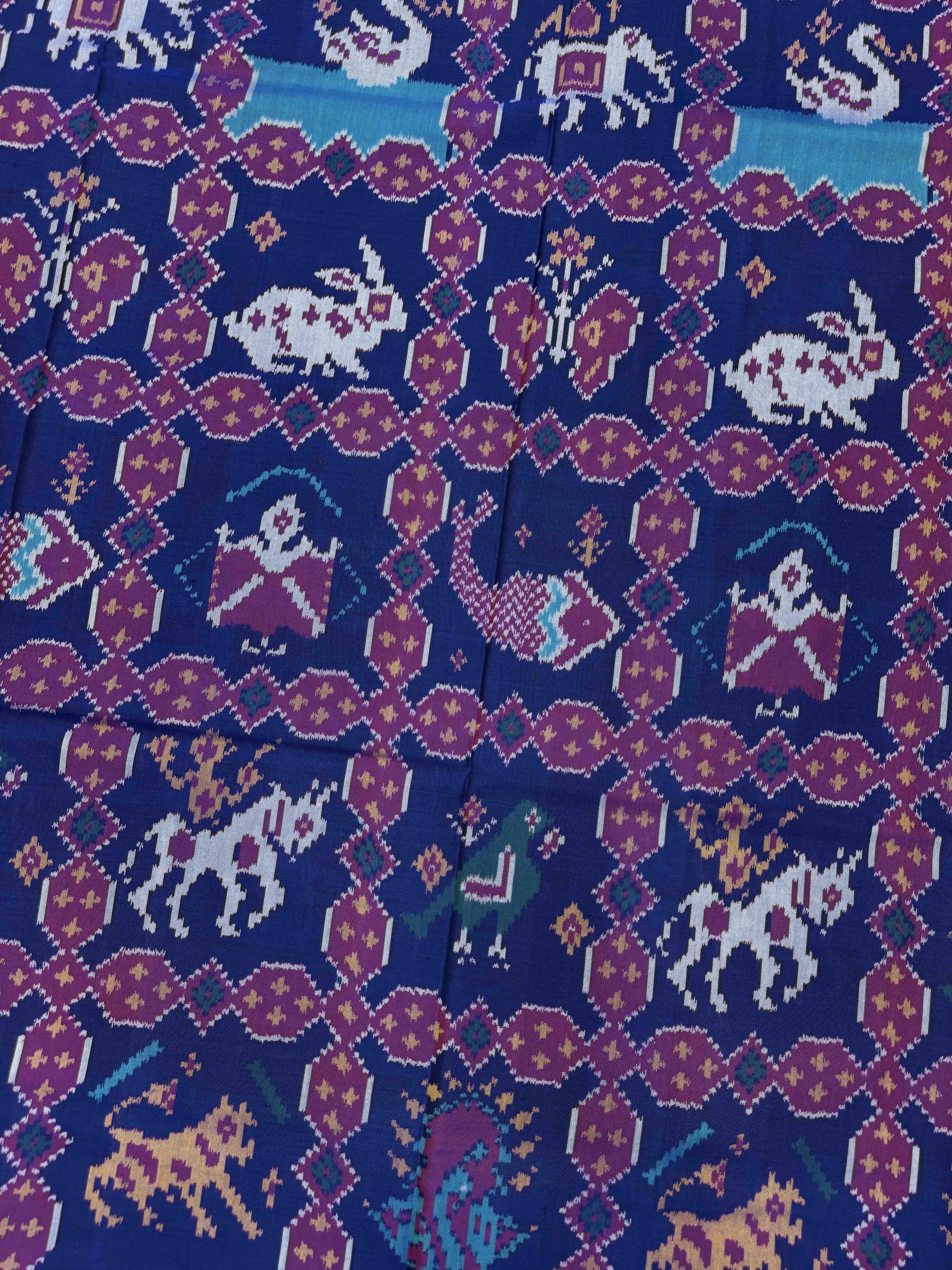 Blue Sakdi Narikunj Single Ikat Patan Patola Saree