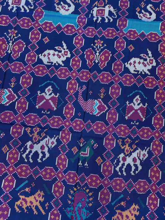 Blue Sakdi Narikunj Single Ikat Patan Patola Saree