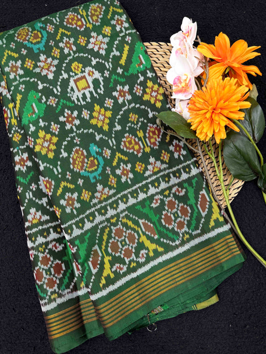 Green Samll Narikunj Single Ikat Patan Patola Saree