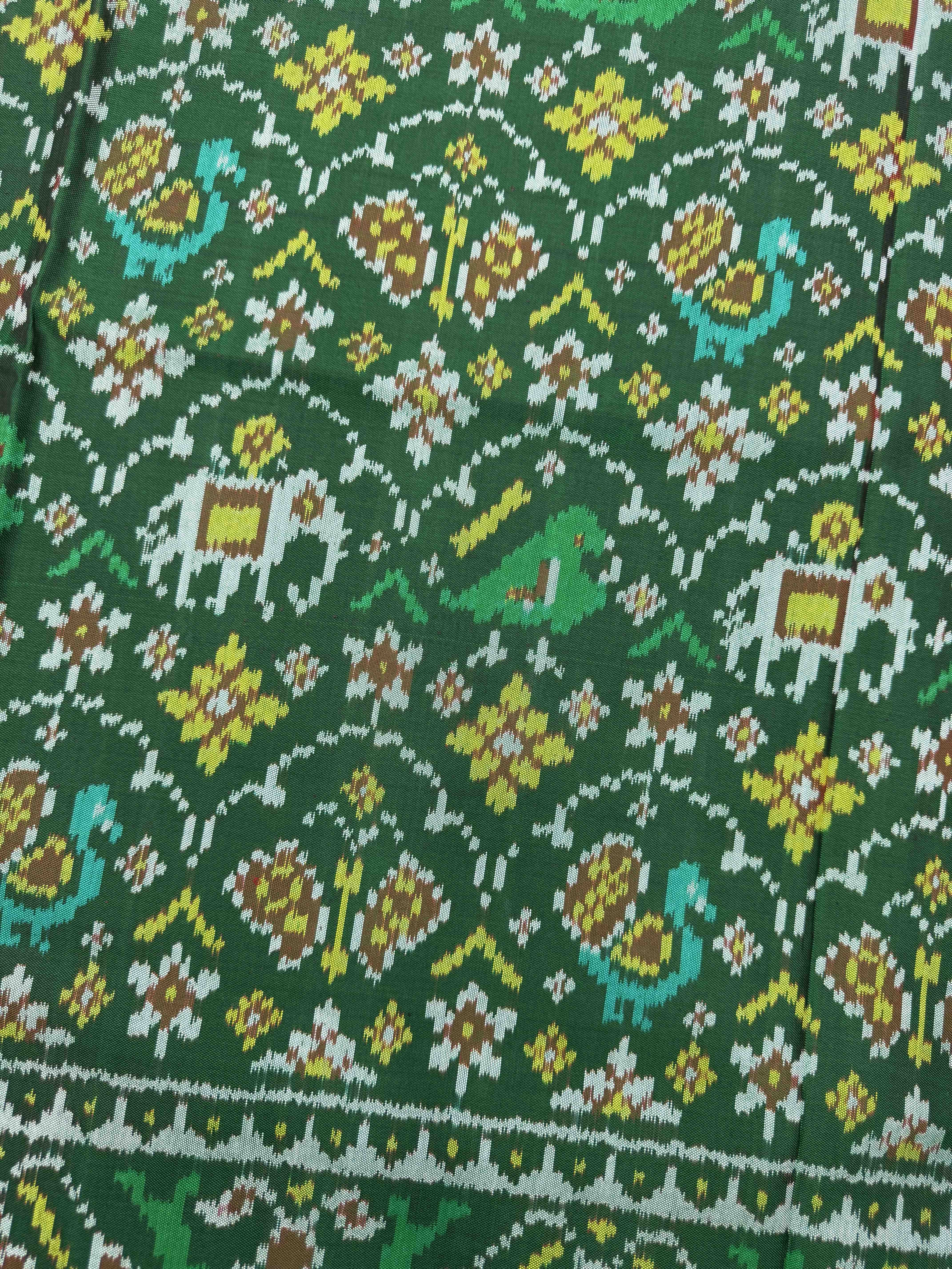 Green Samll Narikunj Single Ikat Patan Patola Saree