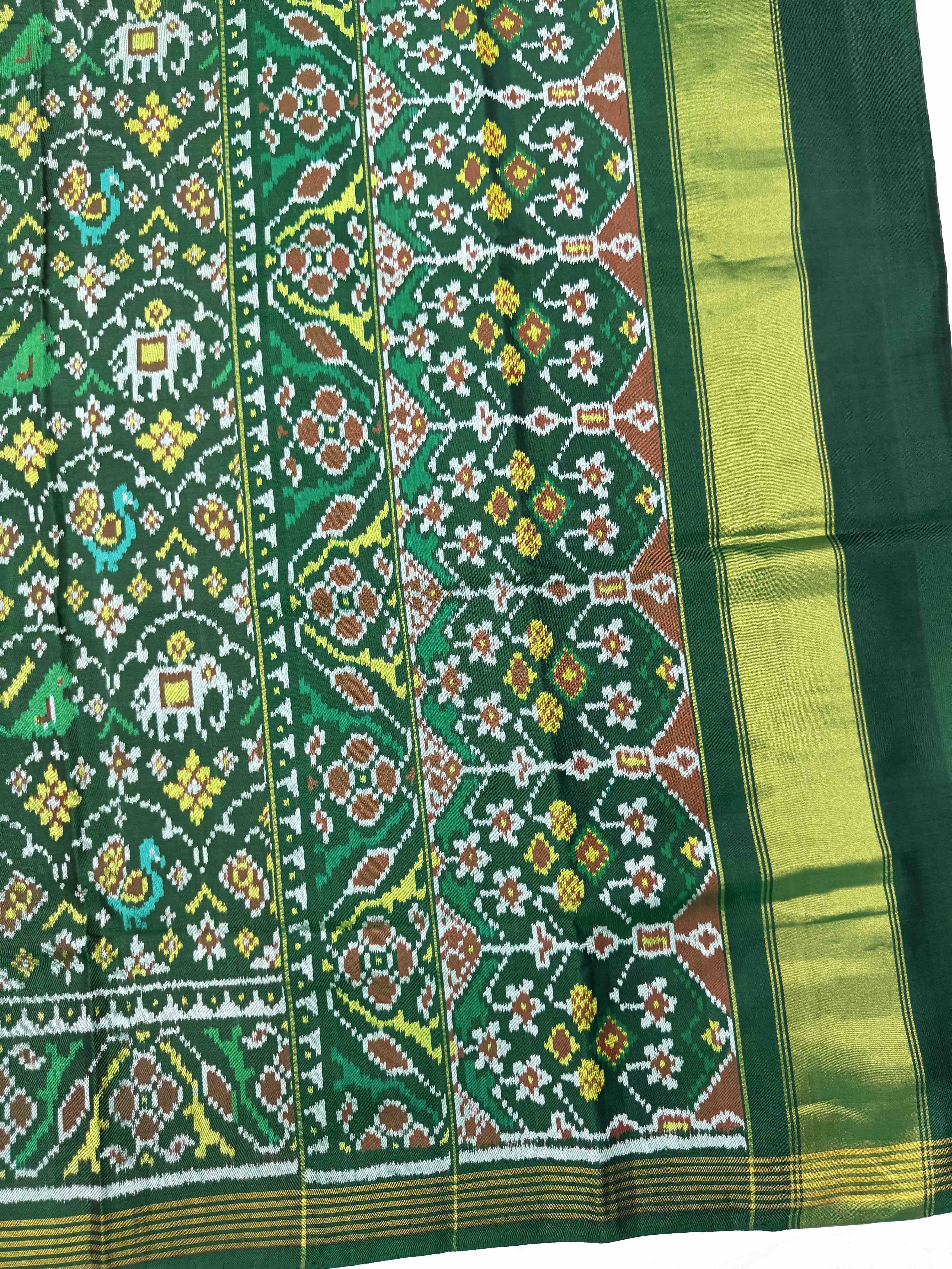 Green Samll Narikunj Single Ikat Patan Patola Saree