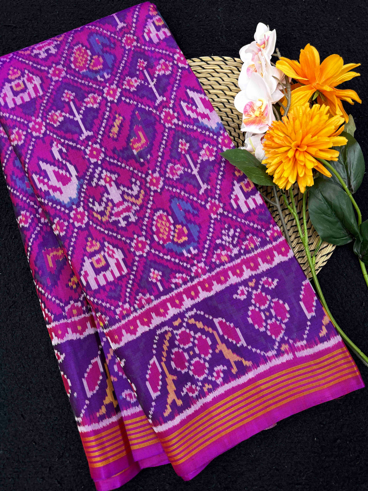 Purple Narikunj Single Ikat Patan Patola Saree