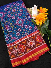 Red & Turquoise Navratan Single Ikat Patan Patola Saree
