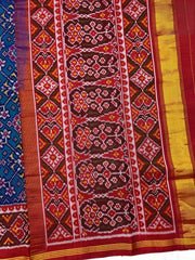 Red & Turquoise Navratan Single Ikat Patan Patola Saree