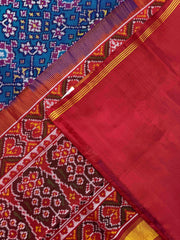 Red & Turquoise Navratan Single Ikat Patan Patola Saree