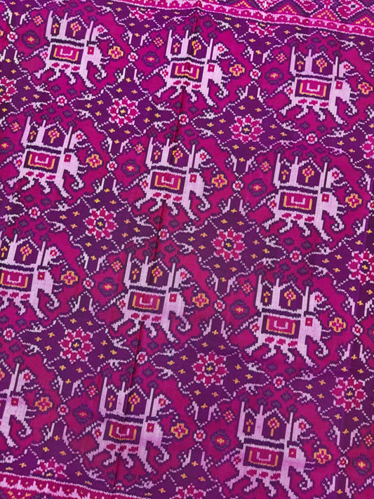 Pink & Purple Big Figure Elephant Chhabdi Single Ikat Patan Patola Saree
